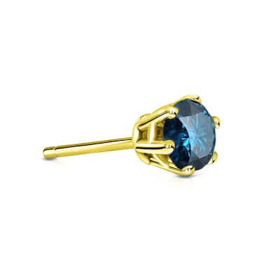Auriya 14k Gold 1/3ct TDW Round 6-Prong SINGLE STUD (1) Blue Diamond Earring