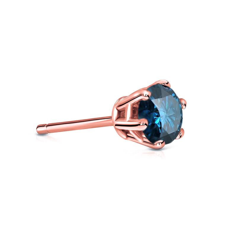 Auriya 14k Gold 1/3ct TDW Round 6-Prong SINGLE STUD (1) Blue Diamond Earring