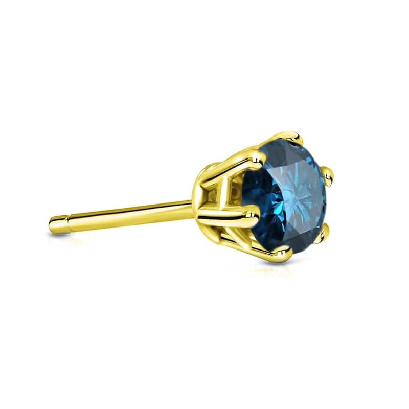 Auriya 1/2ctw 6-Prong Round Blue Diamond SINGLE (1) Stud Earring 14k Gold - Yellow