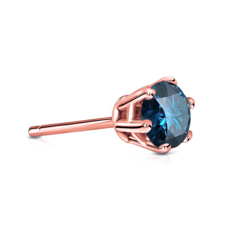 Auriya 1/2ctw 6-Prong Round Blue Diamond SINGLE (1) Stud Earring 14k Gold