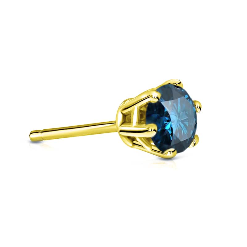 Auriya 1/2ctw 6-Prong Round Blue Diamond SINGLE (1) Stud Earring 14k Gold