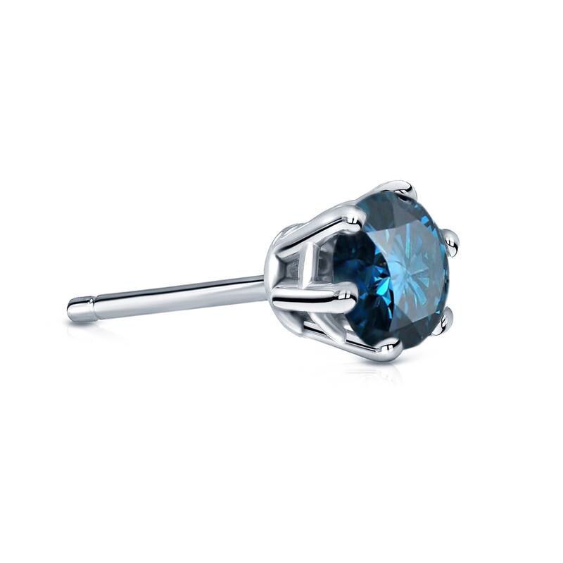 Auriya 1/2ctw 6-Prong Round Blue Diamond SINGLE (1) Stud Earring 14k Gold