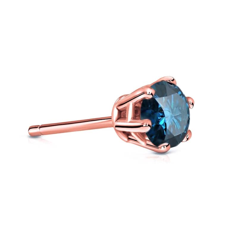 Auriya 1/2ctw 6-Prong Round Blue Diamond SINGLE (1) Stud Earring 14k Gold - Rose