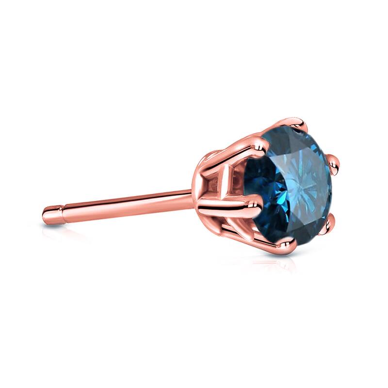 Auriya 14k Gold 3/4ct TDW Round 6-Prong SINGLE STUD (1) Blue Diamond Earring