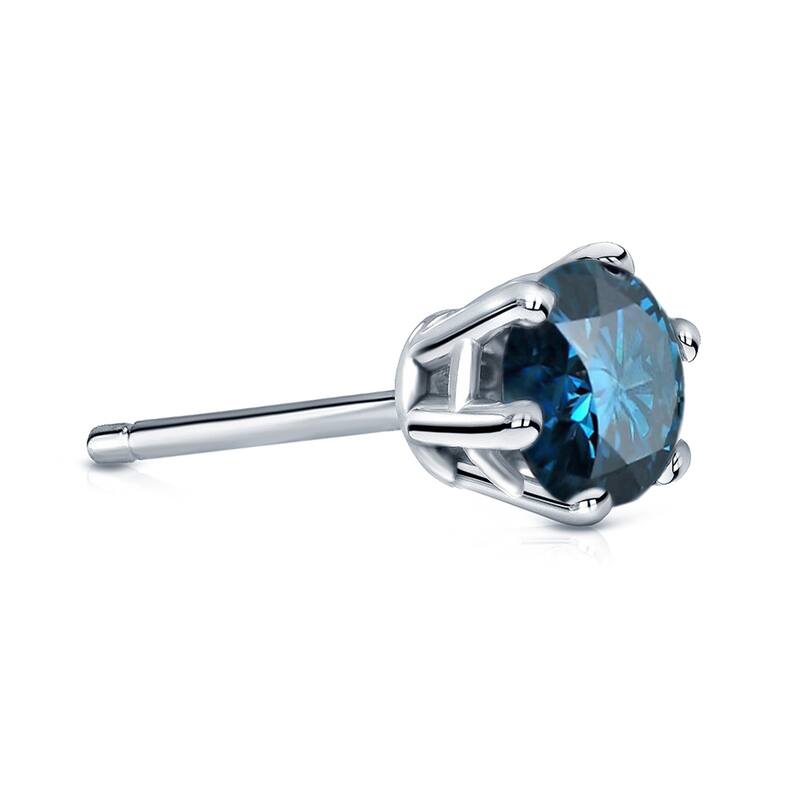 Auriya 14k Gold 3/4ct TDW Round 6-Prong SINGLE STUD (1) Blue Diamond Earring