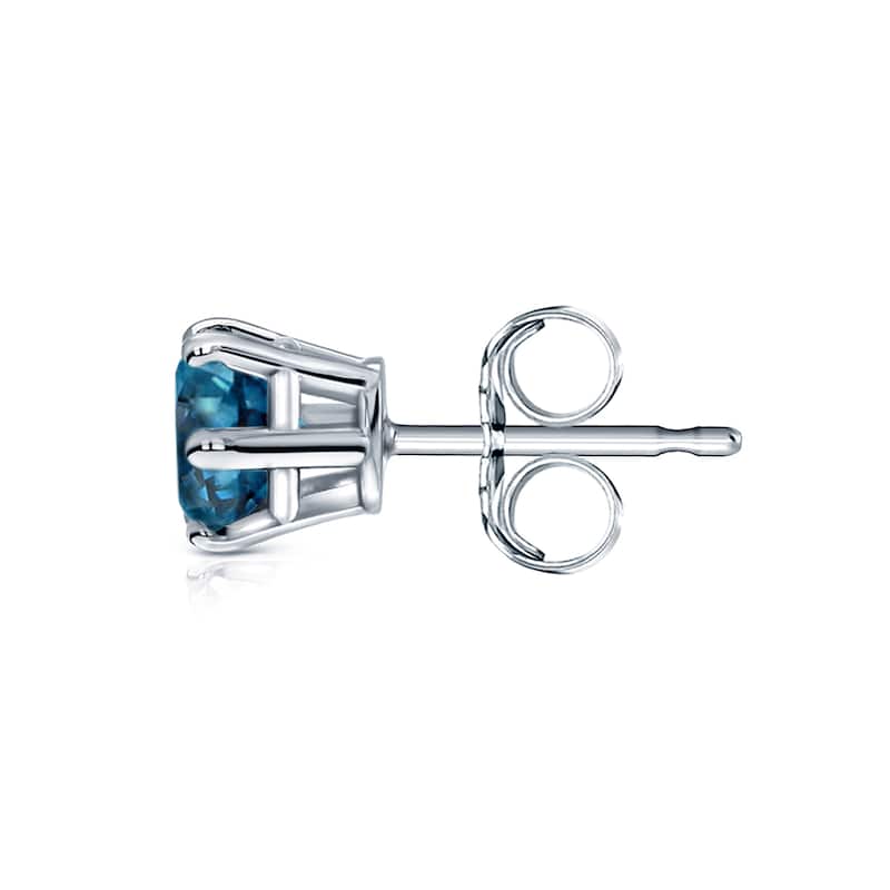 Auriya 14k Gold 3/4ct TDW Round 6-Prong SINGLE STUD (1) Blue Diamond Earring
