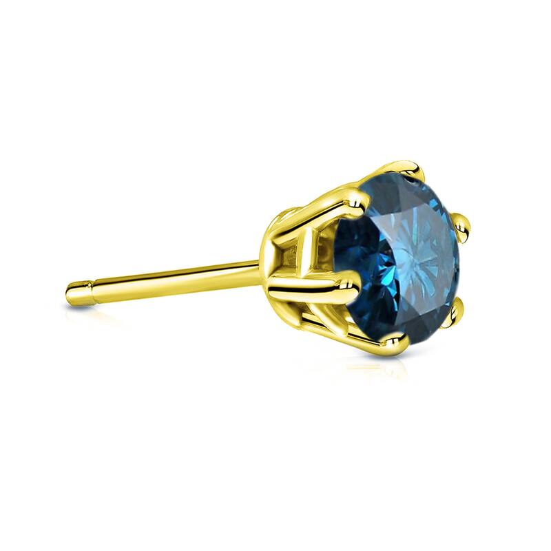 Auriya 14k Gold 1ct TDW Round 6-Prong SINGLE STUD (1) Blue Diamond Earring