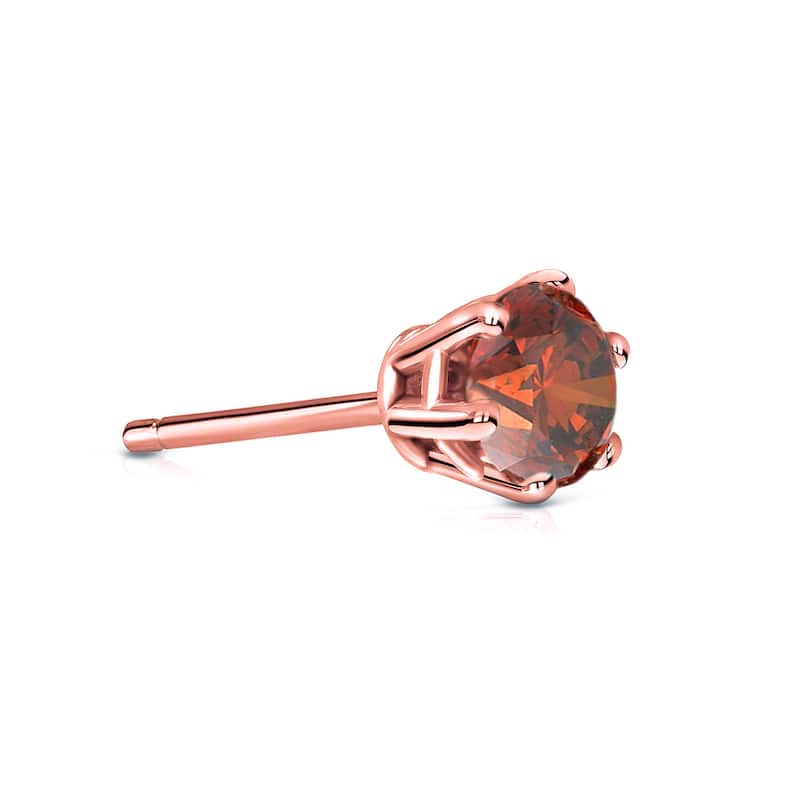 Auriya 1/3ct TDW Round 6-Prong SINGLE STUD (1) Brown Diamond Earring 14k Gold - Rose