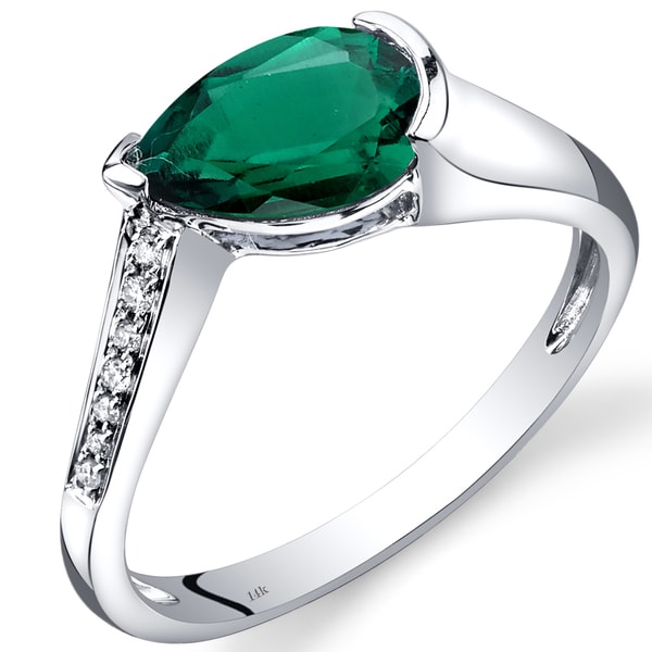 Shop Oravo 14k White Gold 1 1/10ct TGW Created Emerald Teardrop Ring ...