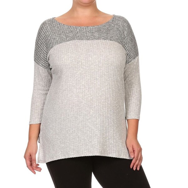 Shop Women's Grey Polyester/Spandex Plus-size Rib Knit Top - Free ...