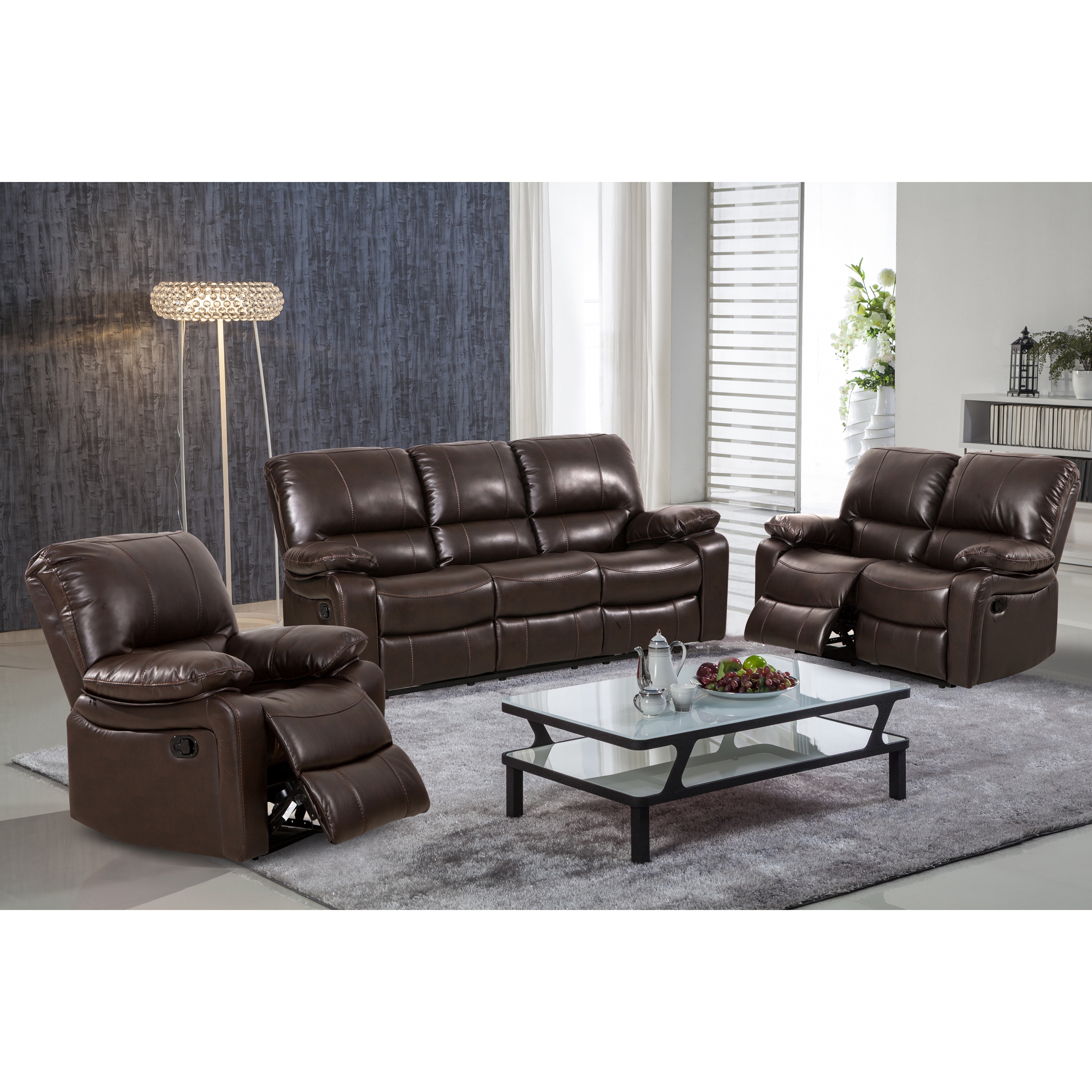 Samantha Leather Gel 3 Piece Reclining Sofa Set With Swivel Leather Gel 3 Piece Reclining Sofa Set