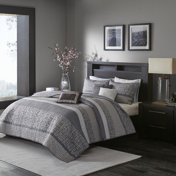 Madison Park Melody Grey/ Taupe Quilted Coverlet Set - grey/ taupe