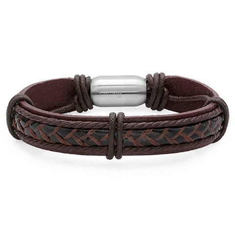 Men's Genuine Leather Bracelet with Stainless Steel Magnetic Clasp