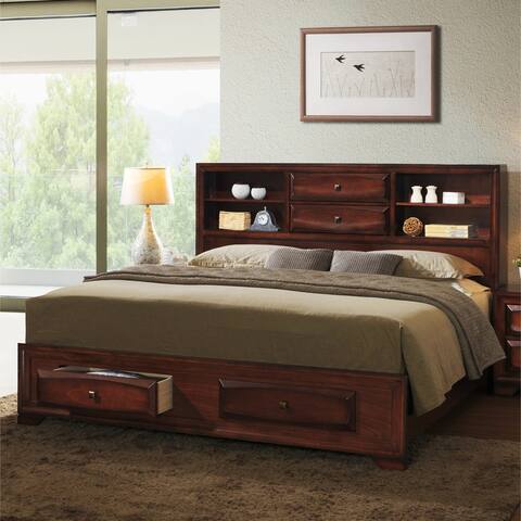Roundhill Furniture Asger Antique Oak Wood King-size Storage Platform Bed