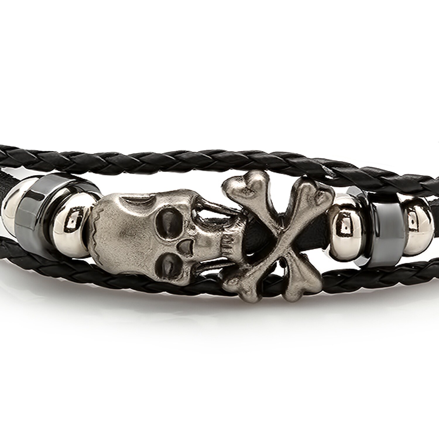 Box B43 Details about Mens Stainless Steel Twin Skull Braided Black Genuine Leather Bracelet Box B43 Details about Mens Stainless Steel Twin Skull Braided Black Genuine Leather Bracelet