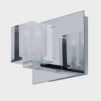 Blocs Metal and Glass Clear Square Glasses Polished Chrome Frame LED Bath Vanity - Silver