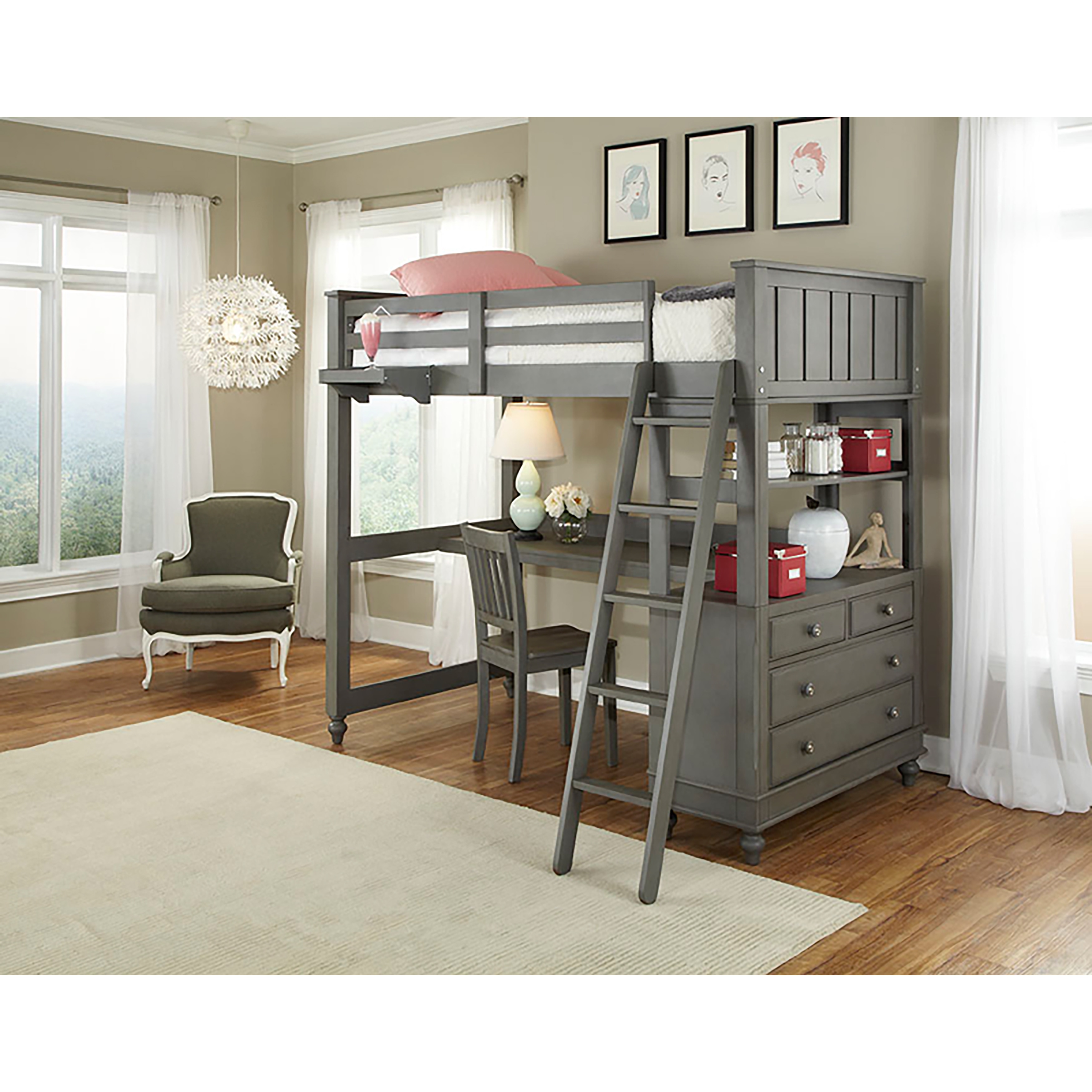 Hillsdale Kids and Teen Lake House Twin Loft with Stone Desk