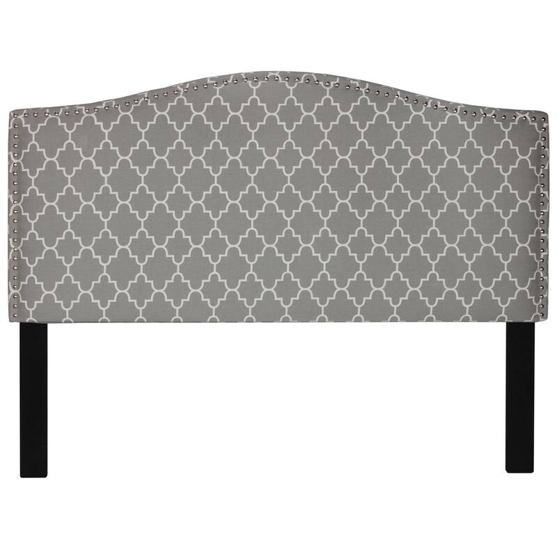 Cortesi Home Lena Grey Upholstered Queen Headboard with Nailhead Trim