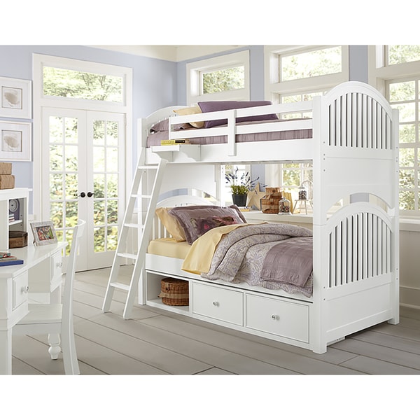 Lake House Adrain White Twin over Twin Bunk Bed with Storage