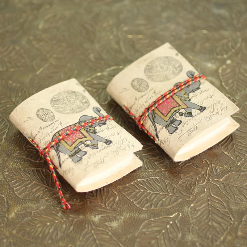 Handmade Set of 2 Paper 'Royal Stride' Mini-journals 48 Blank Pages (India)