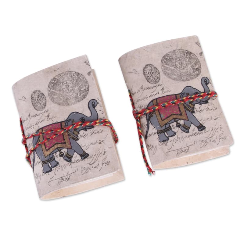 Handmade Set of 2 Paper 'Royal Stride' Mini-journals 48 Blank Pages (India)