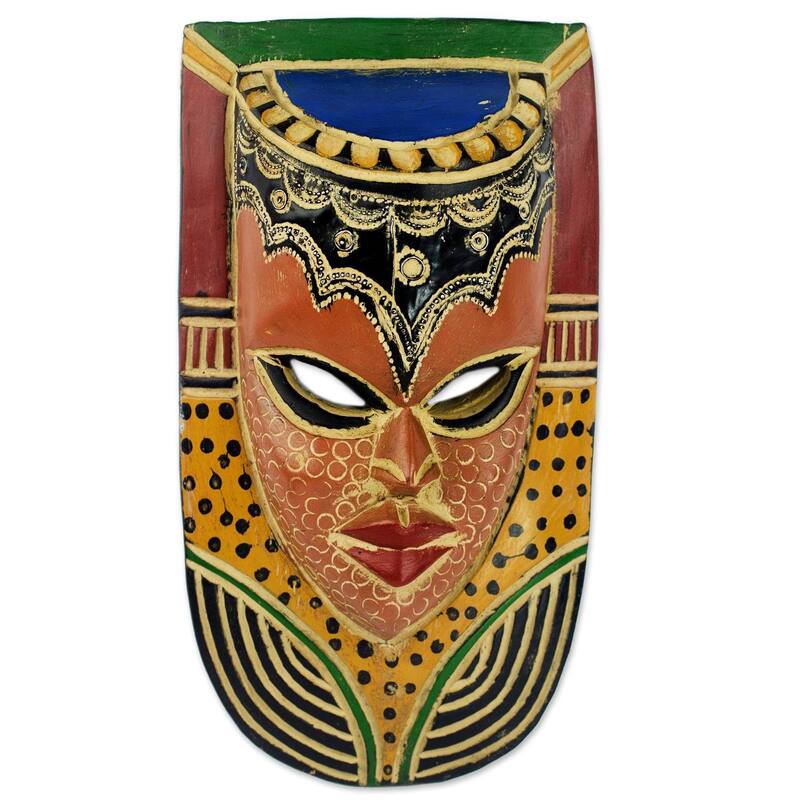 Handmade Queen on the Wall Sese Wood Mask (Ghana) - 11.25" H x 6" W x 3.3" D