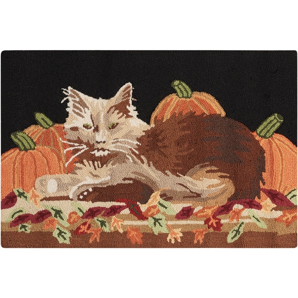 Nourison Everywhere Cat & Pumpkins Black Accent Rug (1'8 x 2'8) - 1'8" x 2'8"