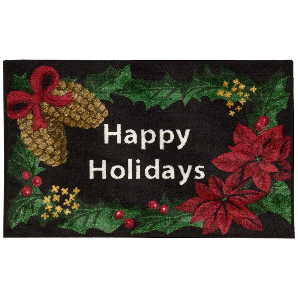 Nourison Essential Elements Happy Holidays Poinsettia Black Accent Rug (1'5 x 2'4) - 1'6" x 2'3"