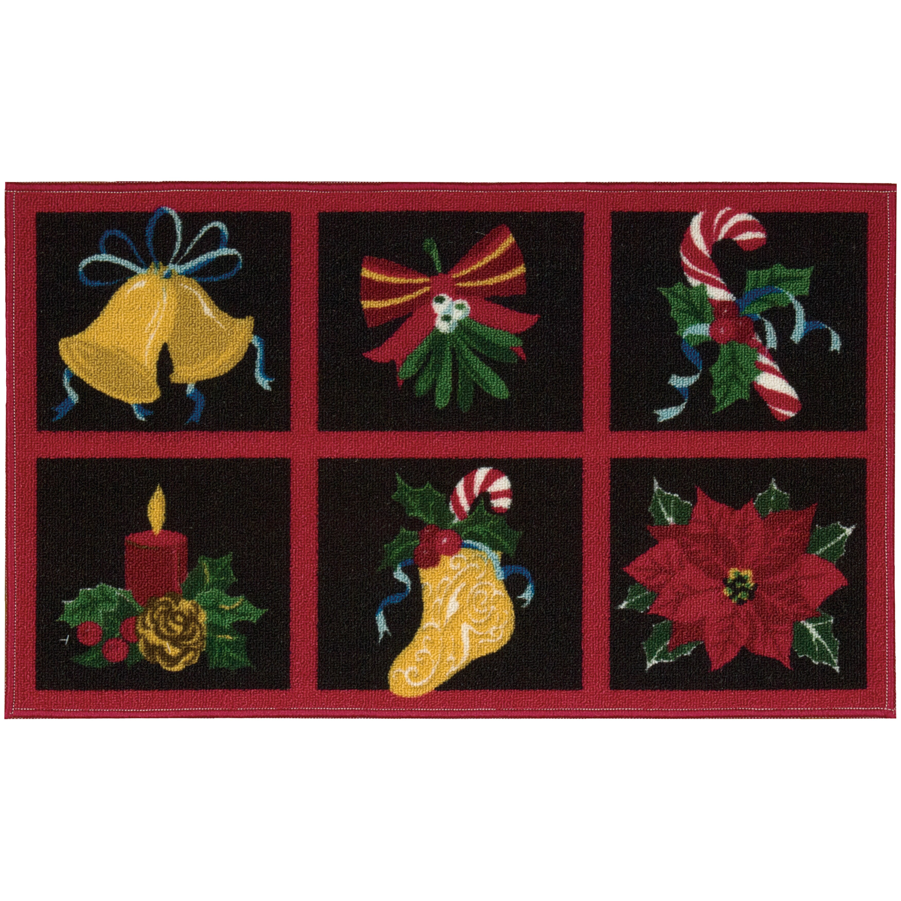 Nourison Essential Elements Christmas Grid Black Accent Rug (1'8 x 2'9) - 1'8" x 2'9"