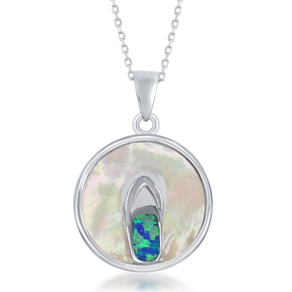 Shop La Preciosa Sterling Silver Mother of Pearl & Opal Circle Pendant