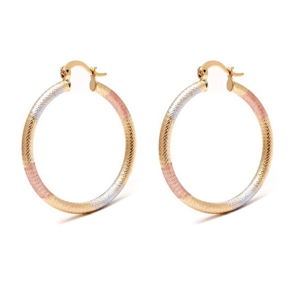 Shop Rose Gold Plated Textured Hoop Earrings - Overstock - 12554817