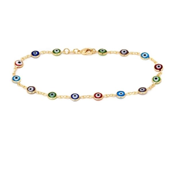 Goldplated Multi-color Crystal Evil Eye Anklet Bracelet - Gold. Opens flyout.