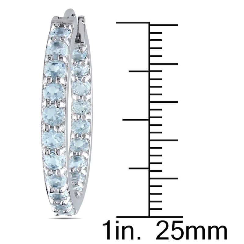 Miadora Aquamarine Inside-Outside Hoop Earrings in Sterling Silver - Blue