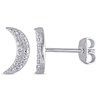 Miadora 1/10ct TDW Diamond Crescent Moon Stud Earrings in Sterling Silver