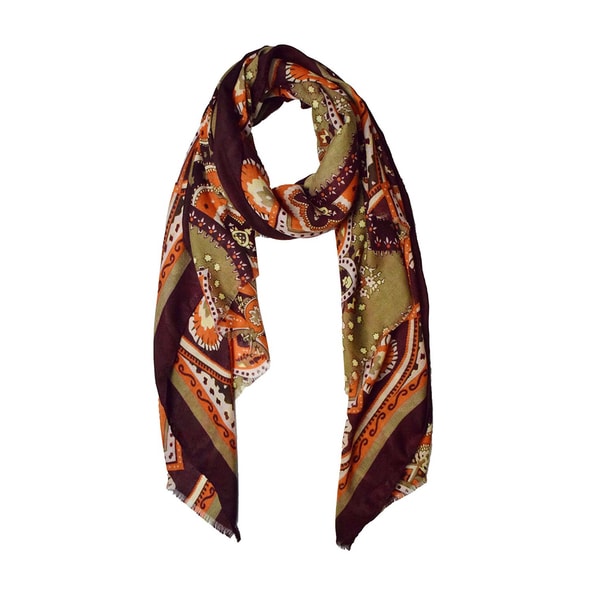 Peach Couture Multicolor Floral Paisley Fabric/Viscose Elegant Soft Eyelet Fringe Long Scarf Shawl. Opens flyout.