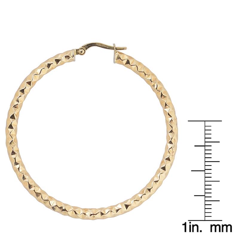 Fremada Italian 14k Yellow Gold 3x40-mm Diamond-cut Bold Round Hoop Earrings