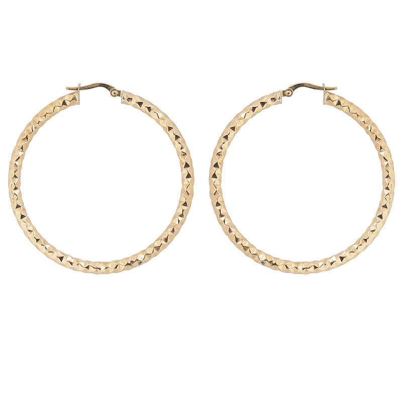 Fremada Italian 14k Yellow Gold 3x40-mm Diamond-cut Bold Round Hoop Earrings