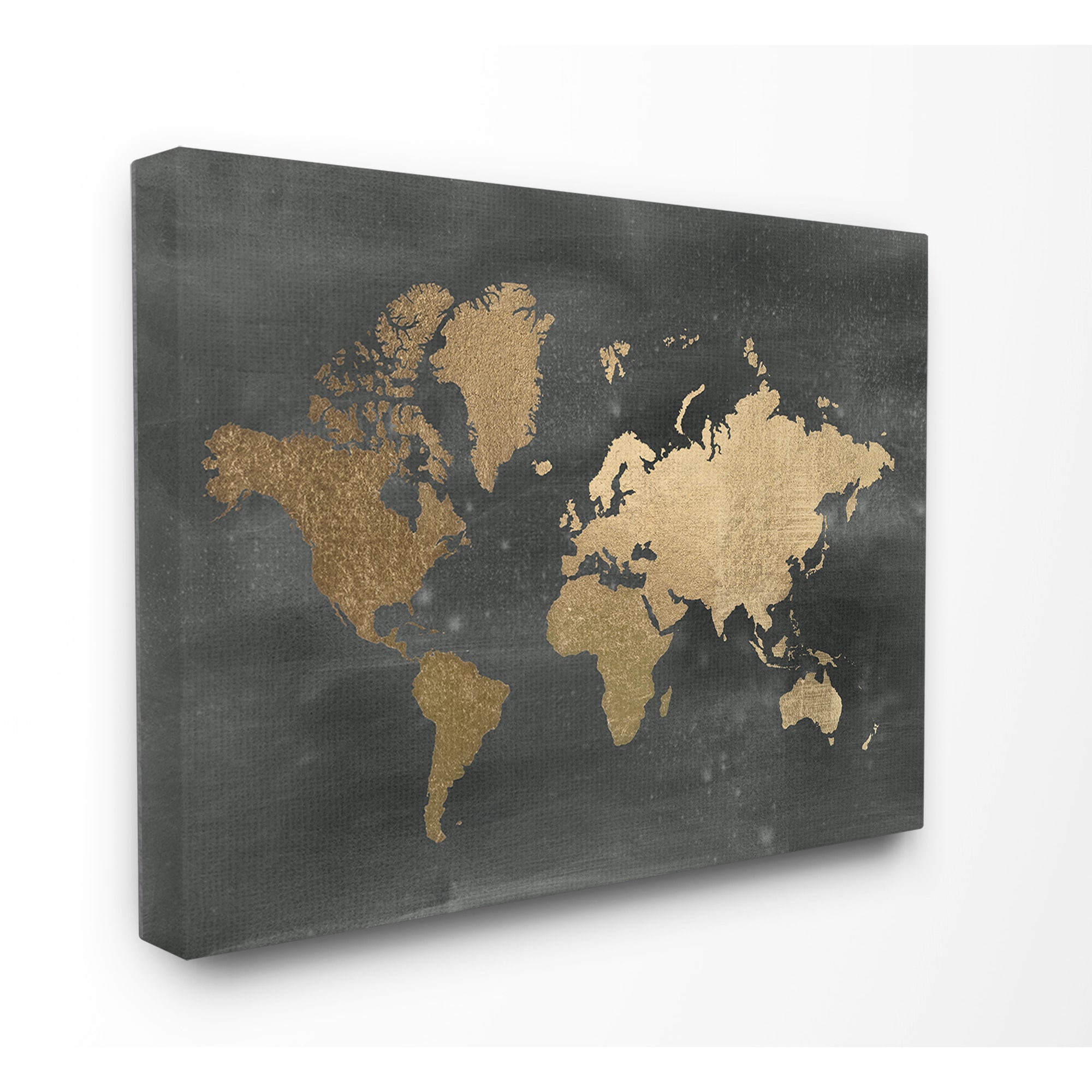 World Map Stretched Canvas Print Shop Stupell 'Black and Gold World Map' Stretched Canvas Wall Art 