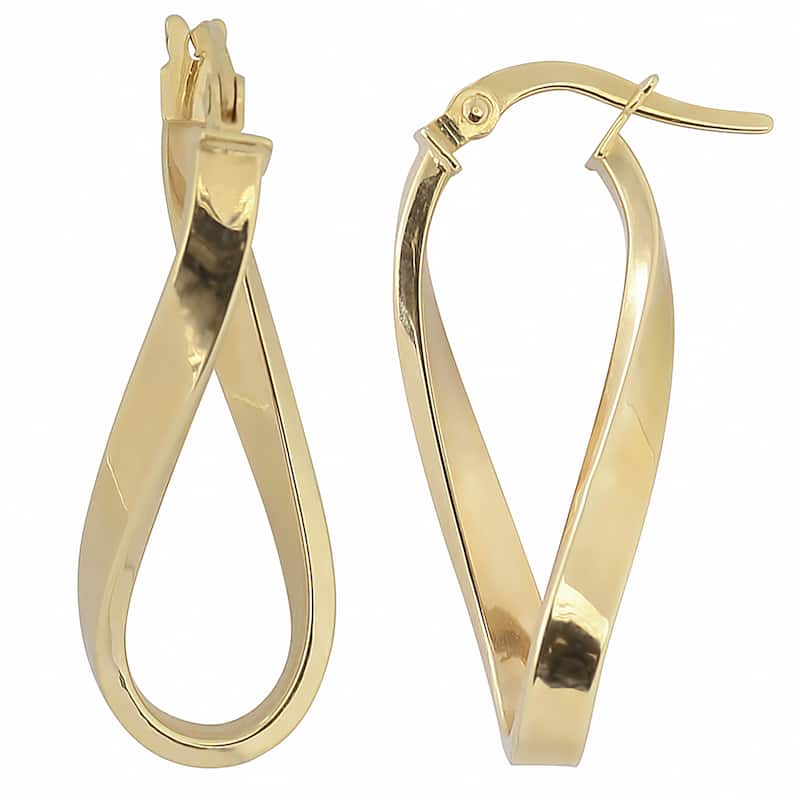 Fremada Italian 14k Gold High Polish Twist Oval Hoop Earrings (rose gold or yellow gold) - Yellow Gold