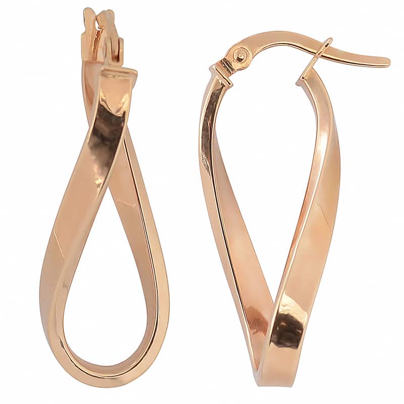 Fremada Italian 14k Gold High Polish Twist Oval Hoop Earrings (rose gold or yellow gold)