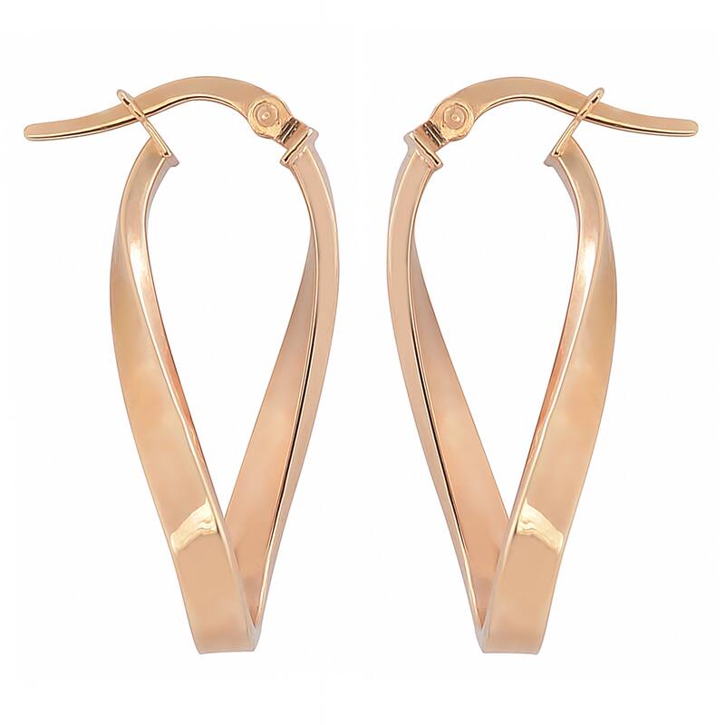 Fremada Italian 14k Gold High Polish Twist Oval Hoop Earrings (rose gold or yellow gold)