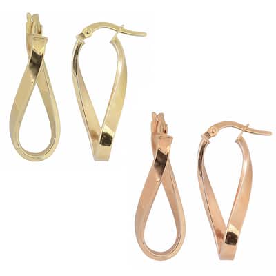 Fremada Italian 14k Gold High Polish Twist Oval Hoop Earrings (rose gold or yellow gold)