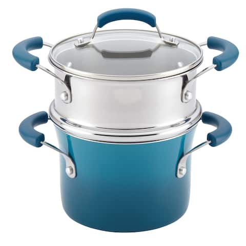 Rachael Ray(r) Nonstick Sauce Pot and Steamer Insert Set, 3-Quart, Marine Blue Gradient