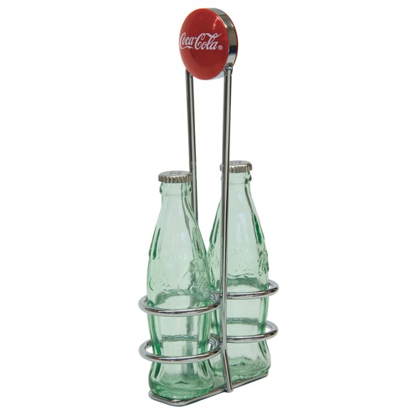 TCP Tablecraft CC339N Coca-Cola Salt & Pepper Shakers With Chrome Metal Rack