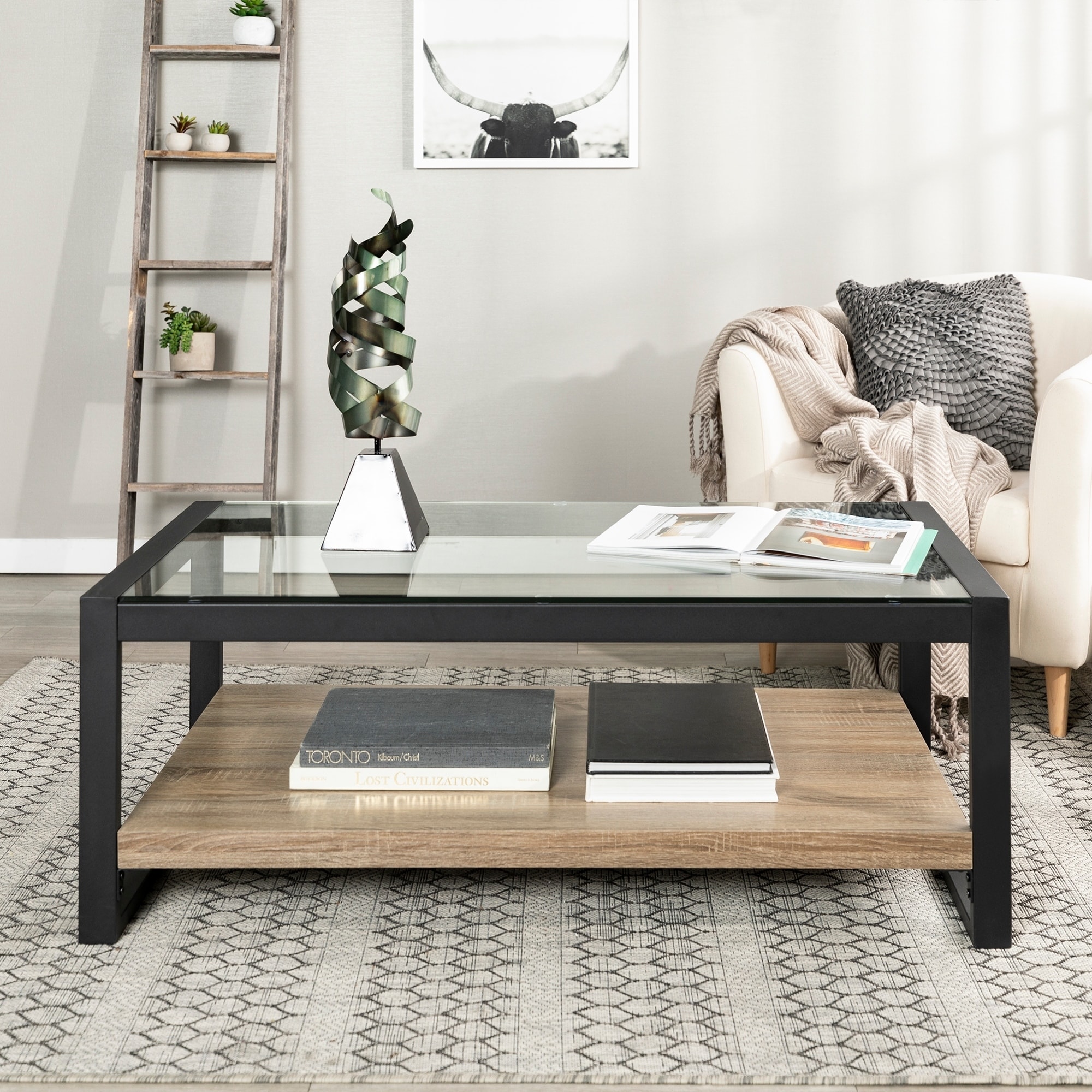 48" Urban Blend Coffee Table with Glass Top 48 x 24 x