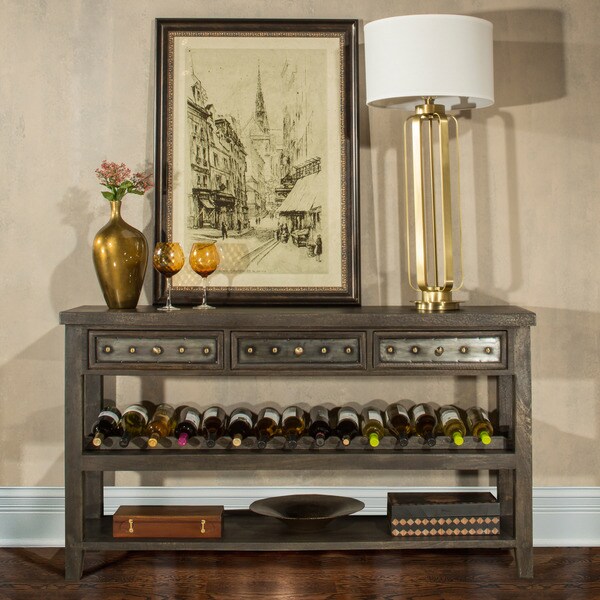 Hilale Furniture Bolt Wood Finish Sofa Table With Removable Hilale Furniture Bolt Wood Finish Sofa Table With Removable Wine Rack