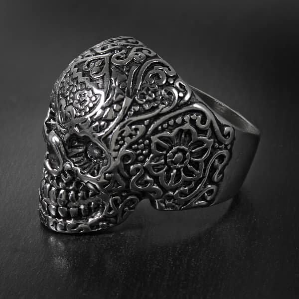 Goldia Mens Stainless Steel Polished and Antiqued Skull Ring Goldia Mens Stainless Steel Polished and Antiqued Skull Ring