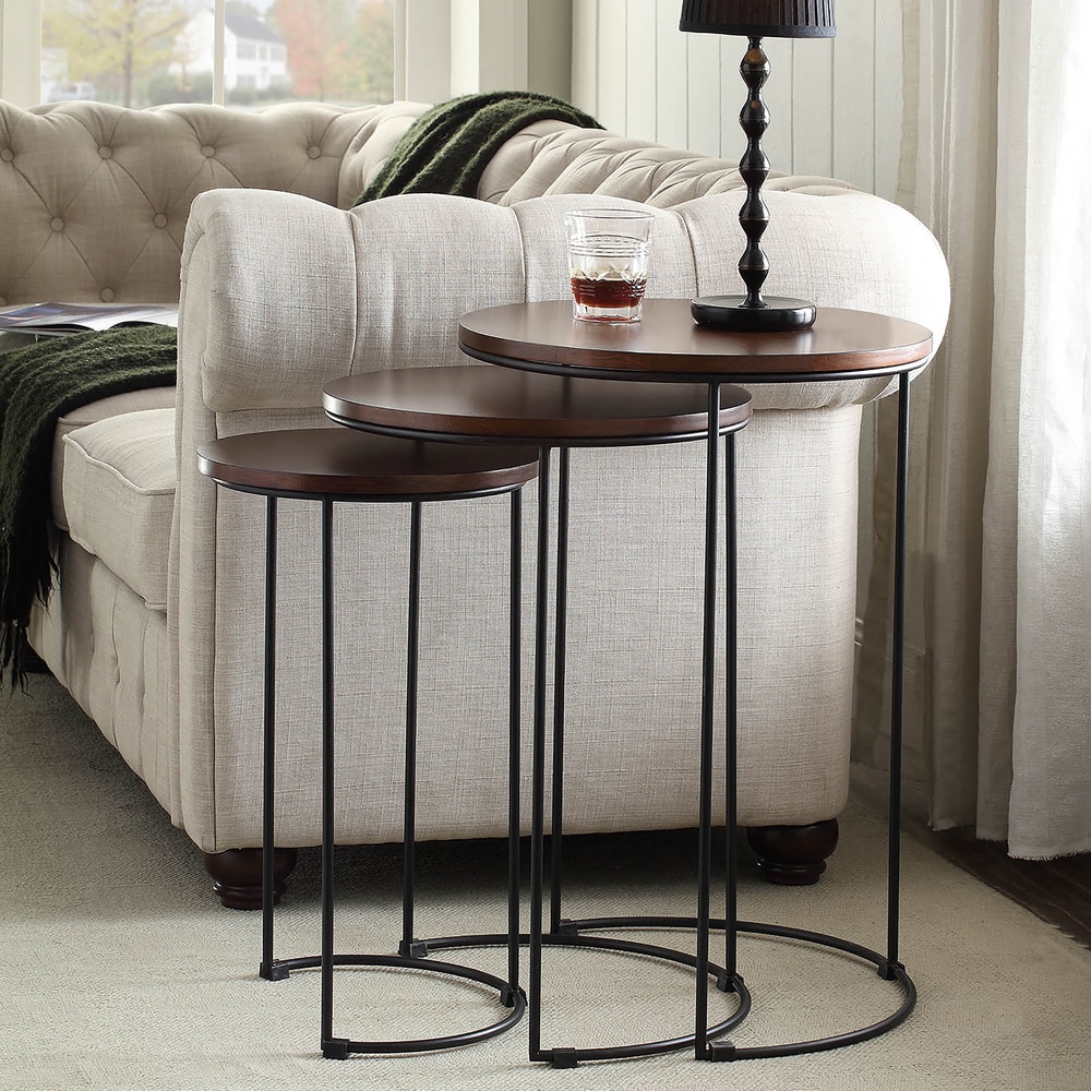 Carbon Loft Lamarr Metal and Wood Brown Round Nesting Table Set