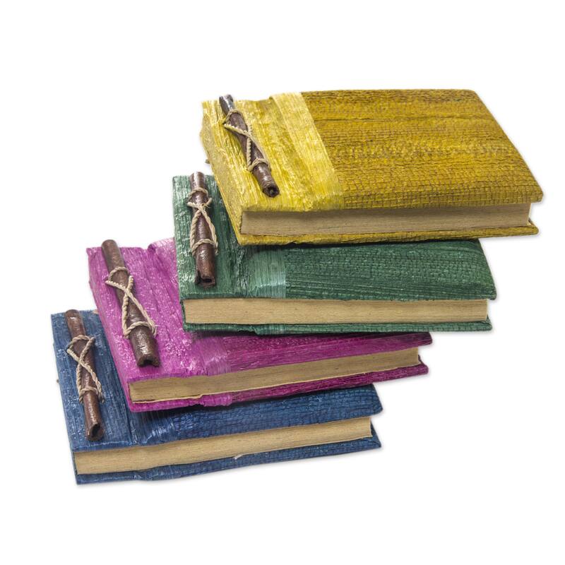 Handmade Set of 4 Natural Fiber 'Ubud Memoirs' Journals (Indonesia)