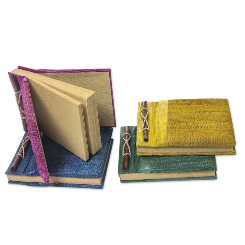 Handmade Set of 4 Natural Fiber 'Ubud Memoirs' Journals (Indonesia)